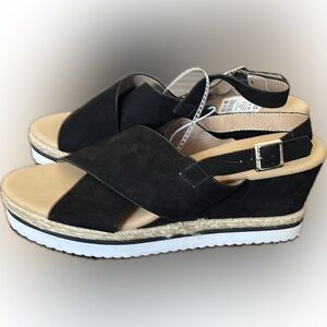 Diba | Black and Tan Wedge Sandals with Adjustable Slingback